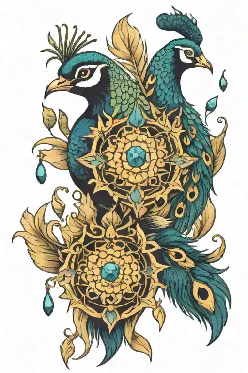 witchcraft crystals peacock feathers  tattoo design idea