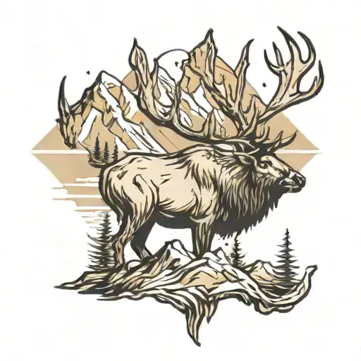 mountains and elk  tattoo design idea
