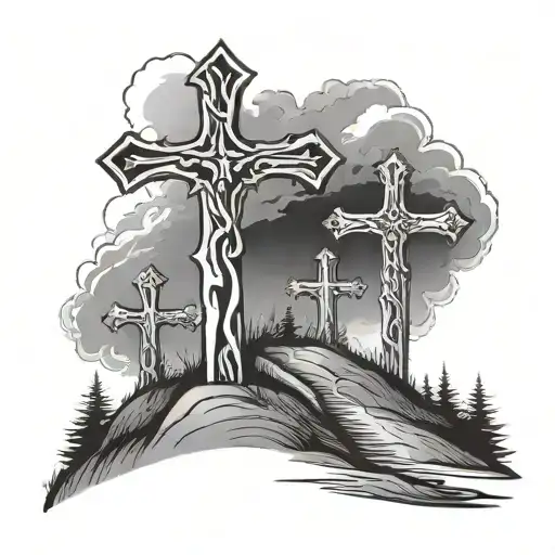 3 crosses on a hill tattoo design idea