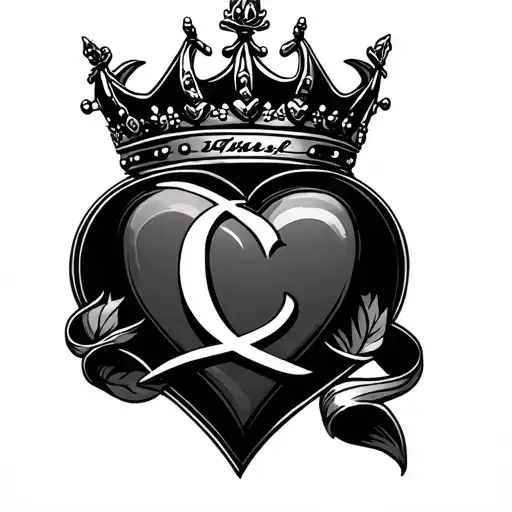 stacked Queen crown letter C and heart shape tattoo design idea