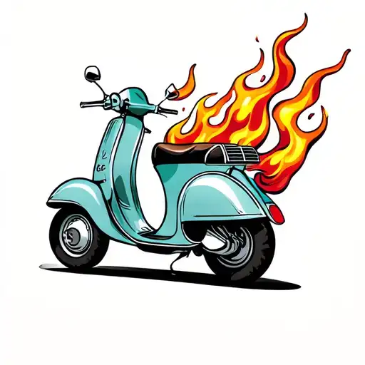 cartoon bali vespa scooter with flames coming off  tattoo design idea