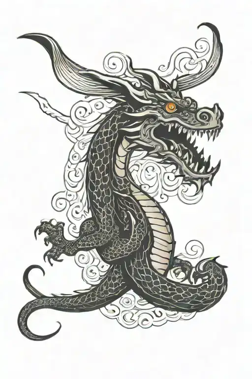 Dragon curled tattoo design idea