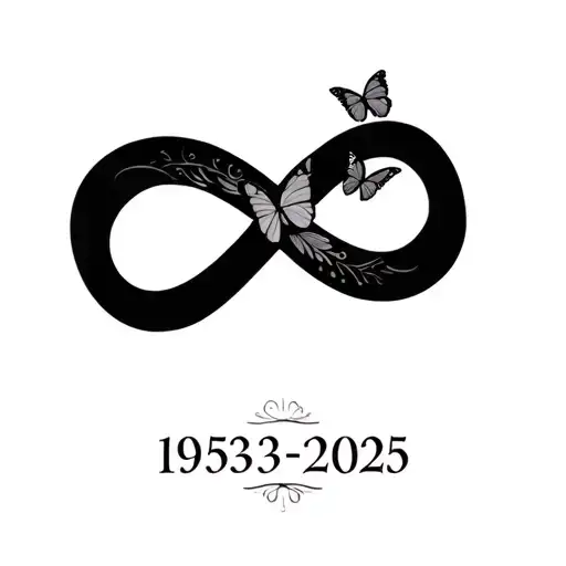 "1953-2025" infinity symbol with three butterlies tattoo design idea