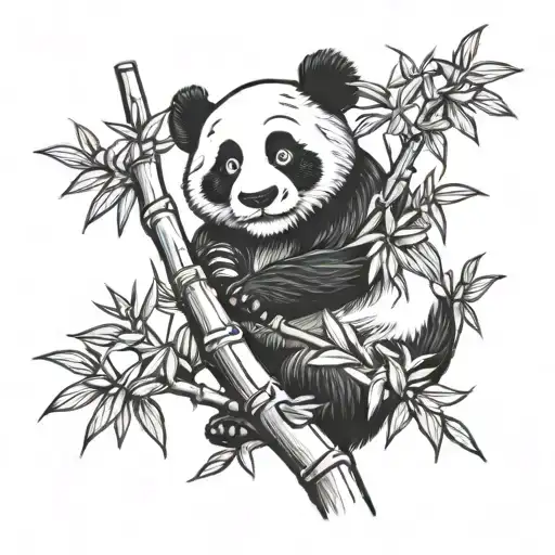 panda in bamboo tree tattoo design idea