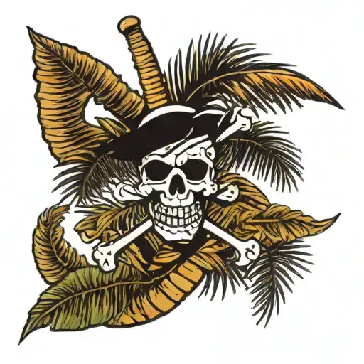 jolly roger with Palm tree branch tattoo design idea