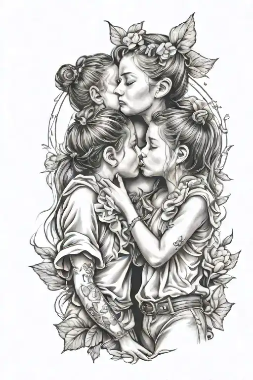 twins girls kiss like real people tattoo design idea