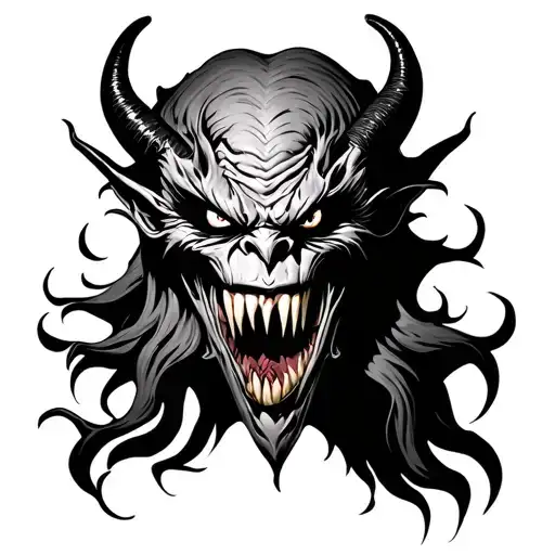 demon sharp teeth evil face human devil tattoo design idea