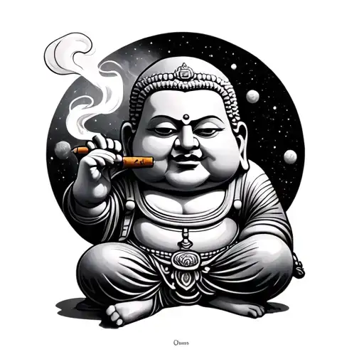 fat buddah smoking a blunt in the universe  tattoo design idea