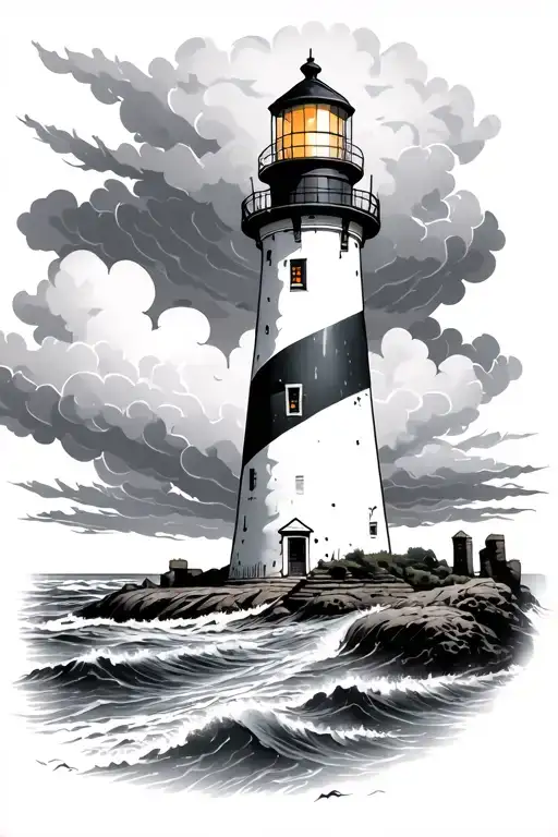 lighthouse in storm clouds tattoo design idea