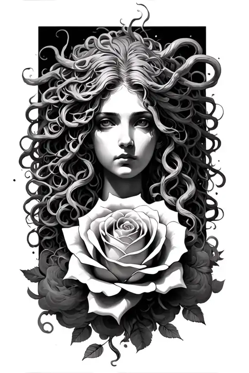 Medusa and rose and clouds  tattoo design idea