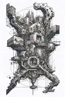 urban exploration scene tattoo design idea