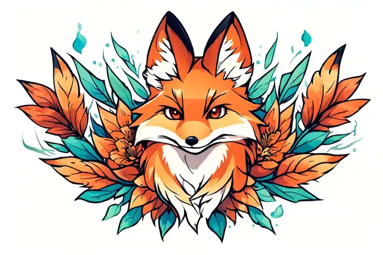 fox playing tattoo design idea