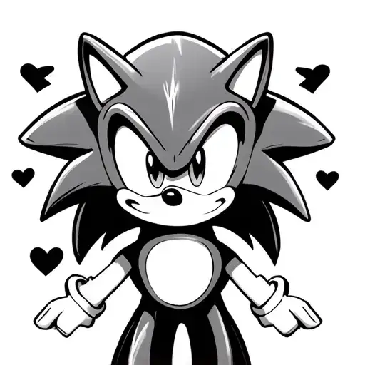 sonic the hedgehog with hearts and 5 point stars tattoo design idea
