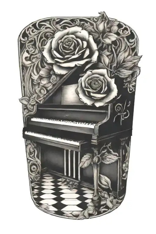 piano with a rose tattoo design idea
