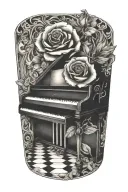 piano with a rose tattoo design idea