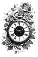 clock with roses tattoo design idea