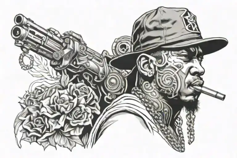 Gangsta rapper surrounded tattoo design idea