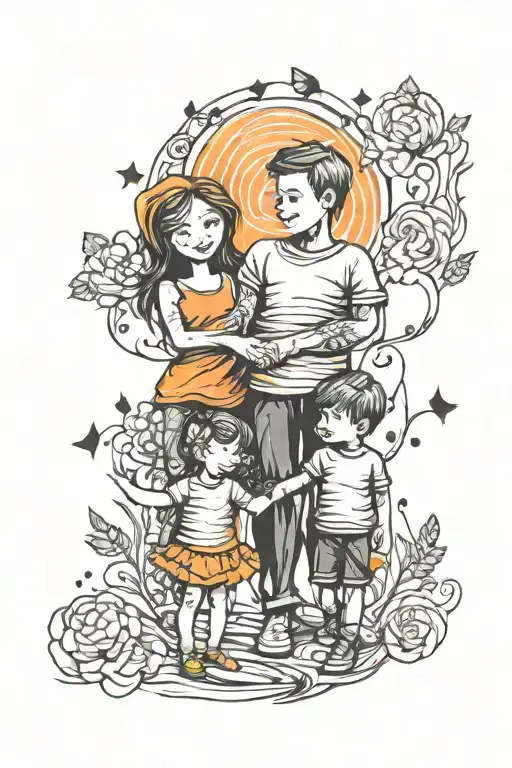 family holding hands tattoo design idea