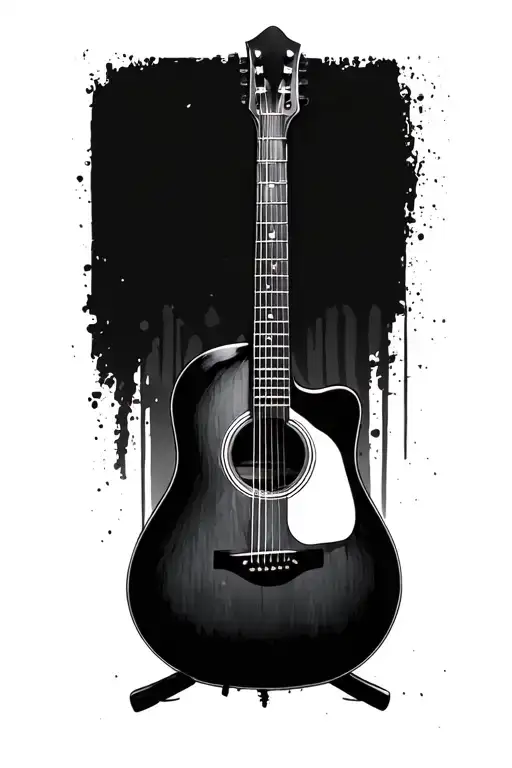 black and white acoustic guitar with the guitar angled tattoo design idea