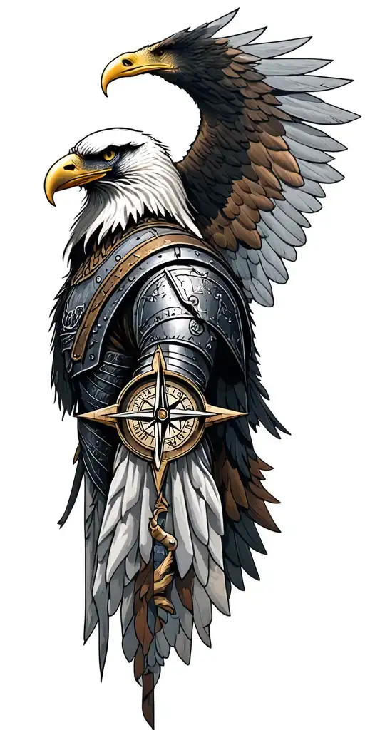 The warrior gladiator eagle compass fear of God and ok tattoo design idea