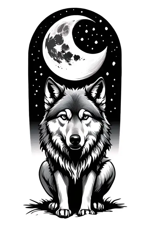 wolf with moon goal post and ball tattoo design idea