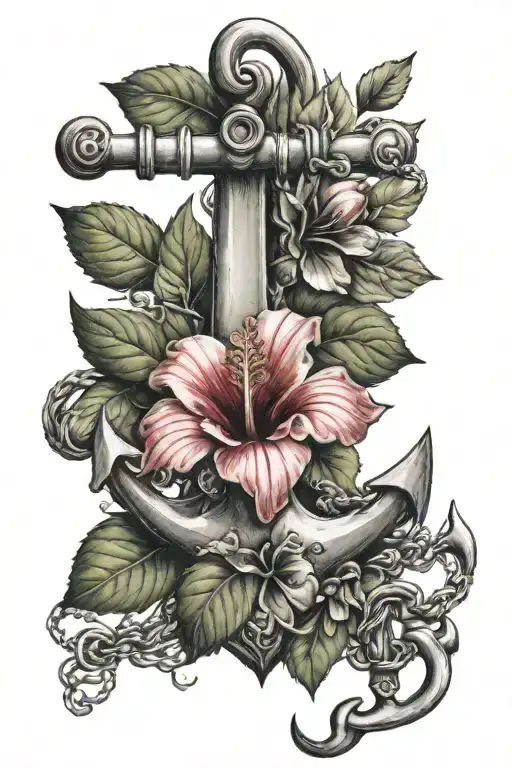 anchor with hibiscus flower tattoo design idea