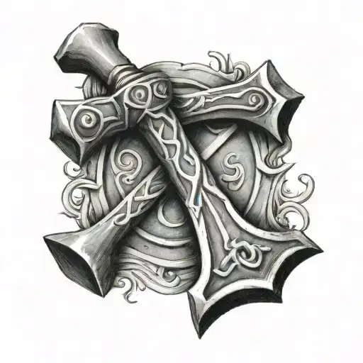 iron hammer crossed tattoo design idea