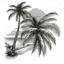 Caribbean beach scene with coconut palm  tattoo design idea