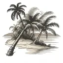 Caribbean beach scene with coconut palm  tattoo design idea