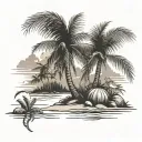 Caribbean beach scene with coconut palm  tattoo design idea
