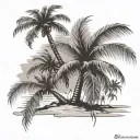 Caribbean beach scene with coconut palm  tattoo design idea