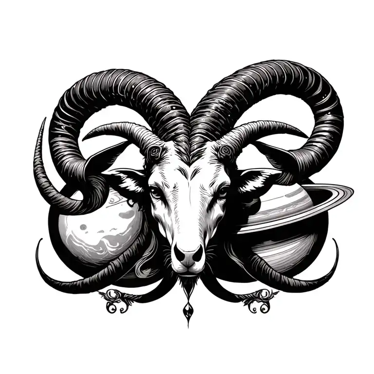 capricorn with saturn tattoo design idea