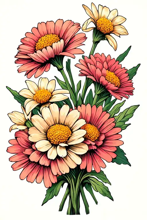 daisy carnation narcissus flower bouquet tattoo design idea