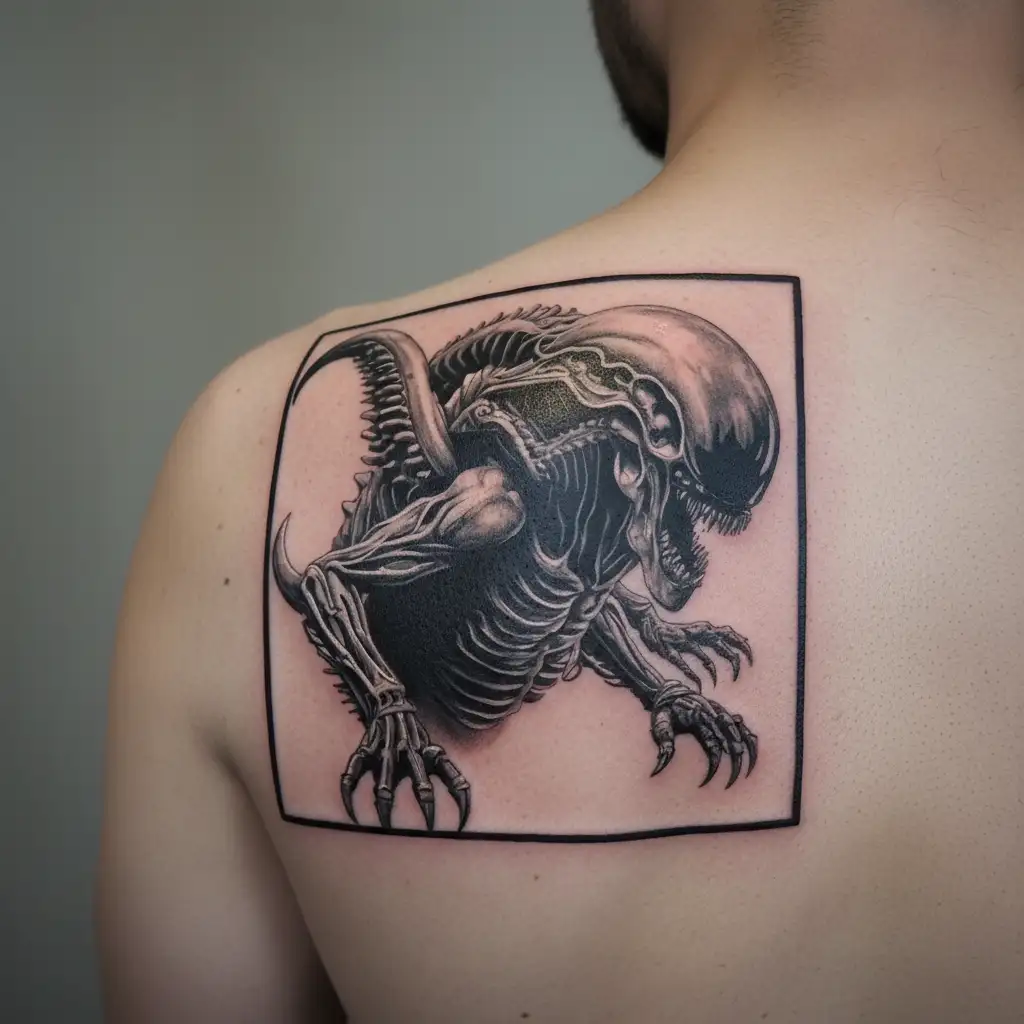 xenomorph crawling full body tattoo design idea