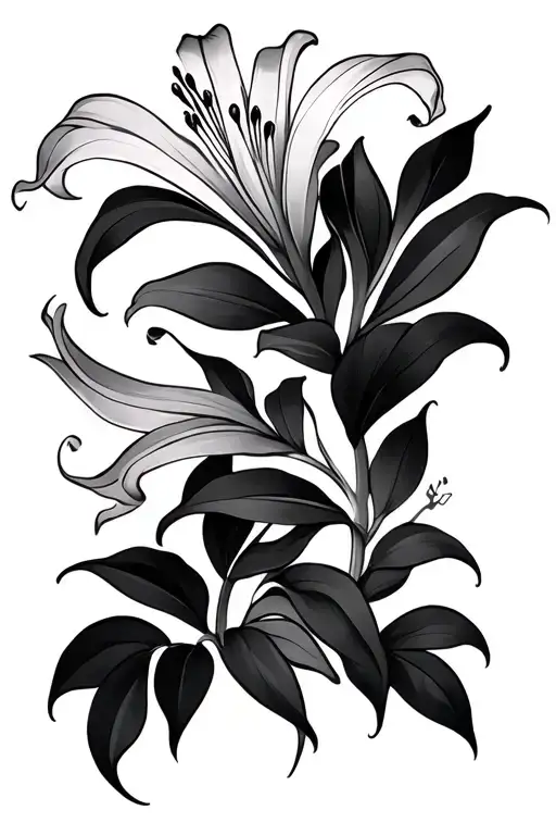tiger Lilly flower and fine lines for geometric  tattoo design idea