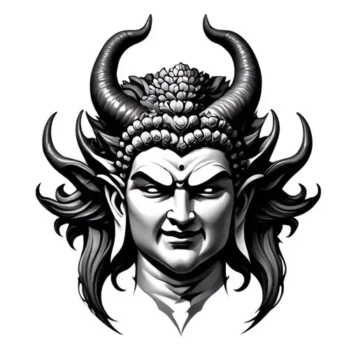 buda devil face tattoo design idea