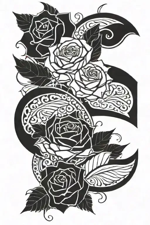 ROSE + TENNIS ELBOW + LONG + L SHAPED tattoo design idea