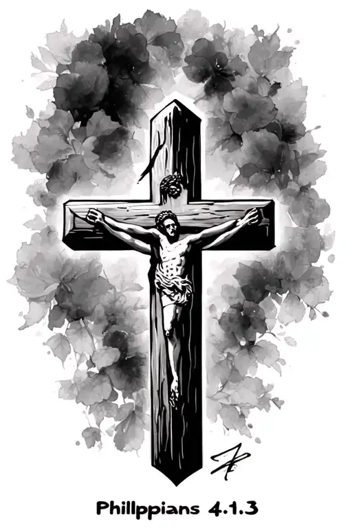 simple cross tattoo for the forearm with "philippians 4:13" written next to it tattoo design idea