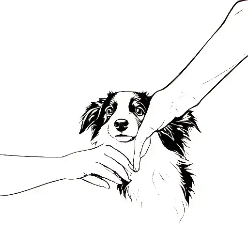 cute dog (border collie)  trying to give his paw to his female (human) owner hand. tattoo design idea