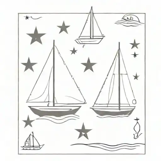 sailing boat with 3 sails, dog, star, 2 un tatuaje con tattoo design idea