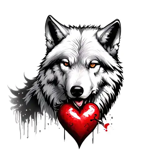 white wolf eating heart tattoo design idea