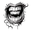 vampire teeth emerging tattoo design idea