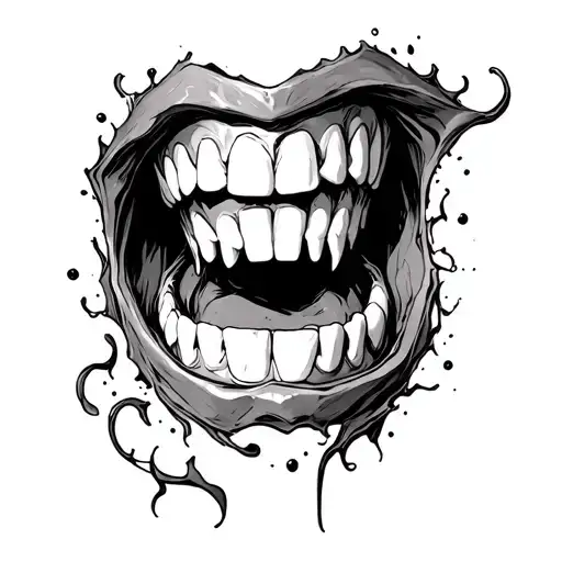 vampire teeth emerging tattoo design idea