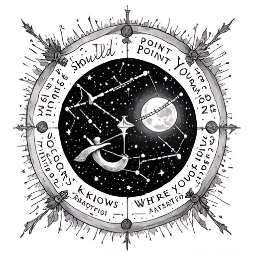 quote 'The stars should point you homeBut who knows where you are' with Sagittarius and libra constellations  tattoo design idea