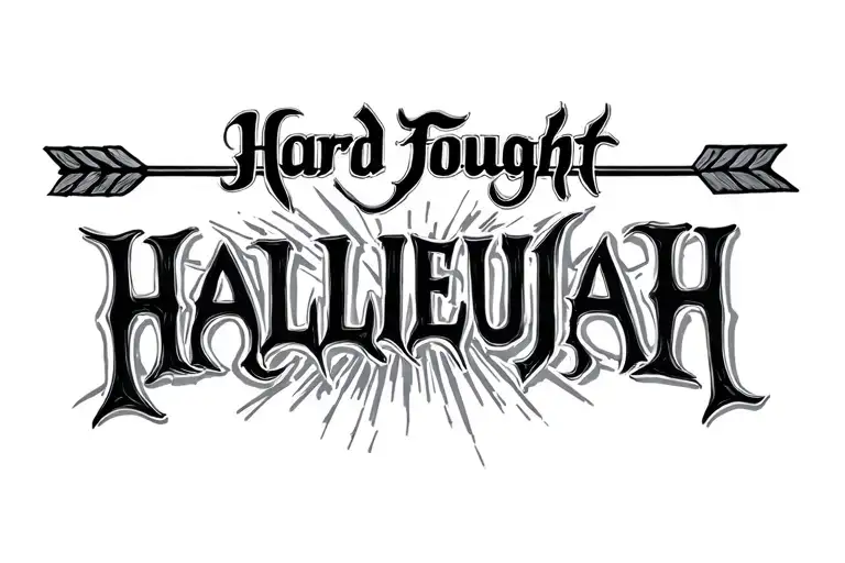 "Hard Fought Hallelujah" arrow design combining tattoo design idea