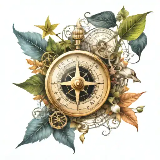 music notes meeting with Compass in nature  tattoo design idea