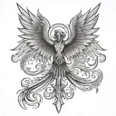 Christian cross phoenix behind with wings tattoo design idea
