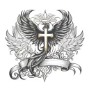 Christian cross phoenix behind with wings tattoo design idea