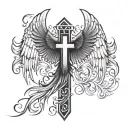 Christian cross phoenix behind with wings tattoo design idea
