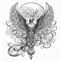 Christian cross phoenix behind with wings tattoo design idea